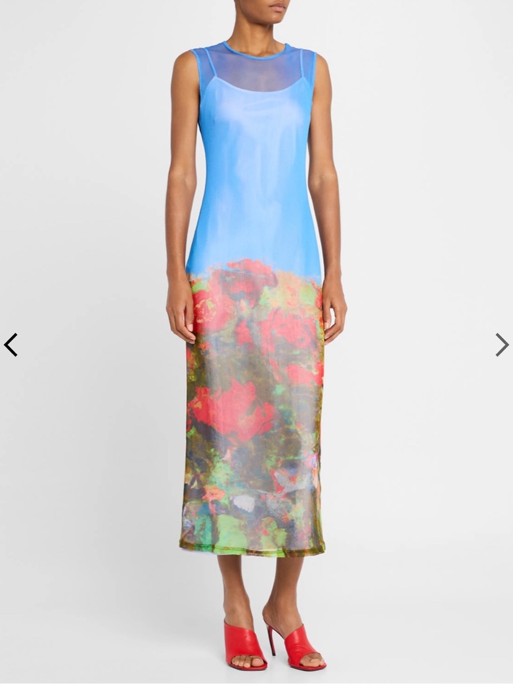 Sky Blue Sleeveless Maxi Dress with Floral Gradient Skirt